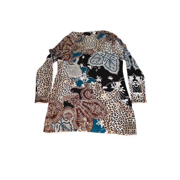 Chico's Women's Paisley Animal Print Long Duster Cardigan 2P/LP Brown Black - Picture 2 of 7